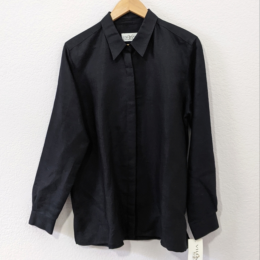 Villager Sport Long Sleeve Button Down Top, Black